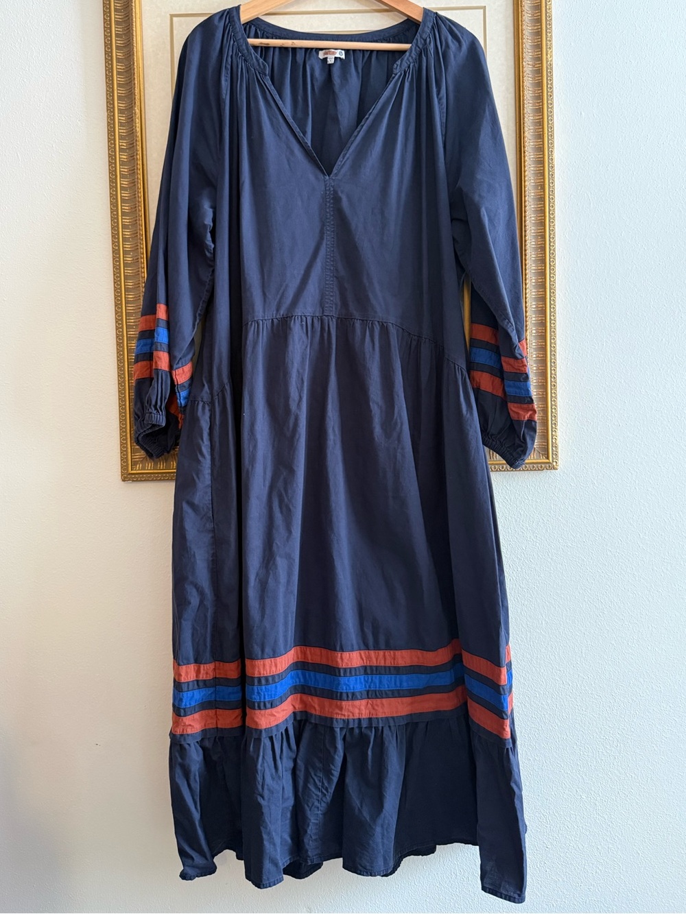 Sundry Navy Varsity Stripe Midi Dress with Red & Blue Stripe Bands